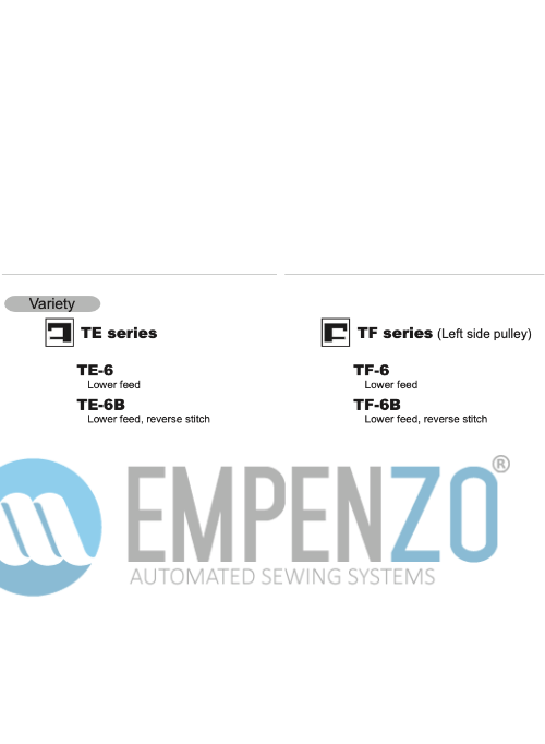 TE/TF series Single needle,Cylinder bed, Oscillating shuttle hook, Drop feed, Lockstitch machines - Empenzo Automated Sewing Systems