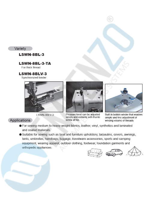 LSWN single needle series High speed, Large vertical axis hook, Reverse stitch, Compound feed and walking foot, Lockstitch machines. - Empenzo Automated Sewing Systems