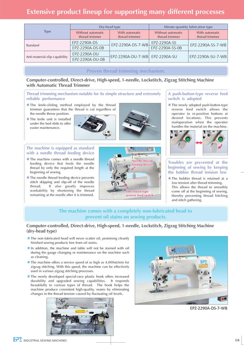 Computer-controlled, Direct-drive, High-speed, 1-needle, Lockstitch, Zigzag Stitching Machine