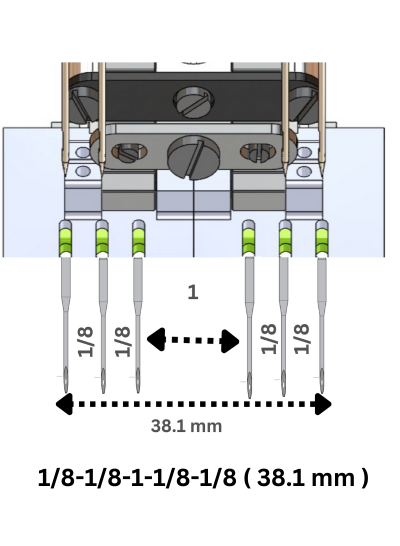 1/8-1/8-1-1/8-1/8 : Total ( 38.1 mm ) Special Needle Gauge Set For Waistband Machines.