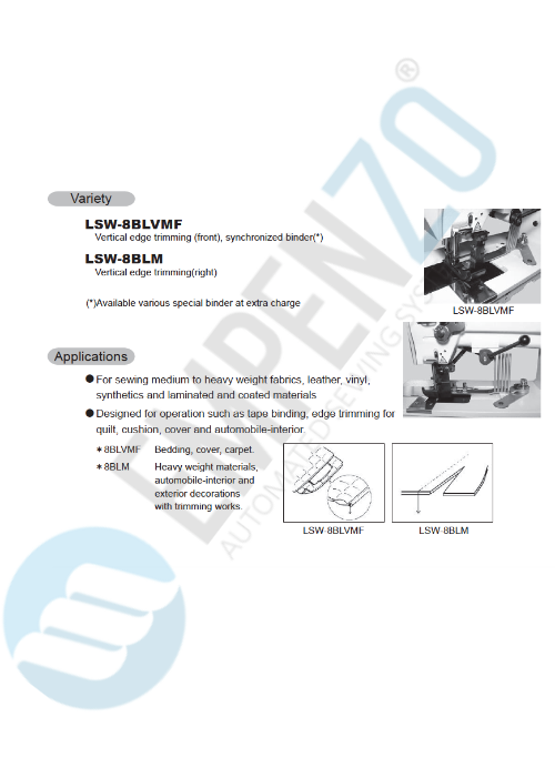 LSW single needle series (edge trimming) High speed, Large vertical axis hook, Compound feed and walking foot,Reverse stitch, Lockstitch machines. - Empenzo Automated Sewing Systems